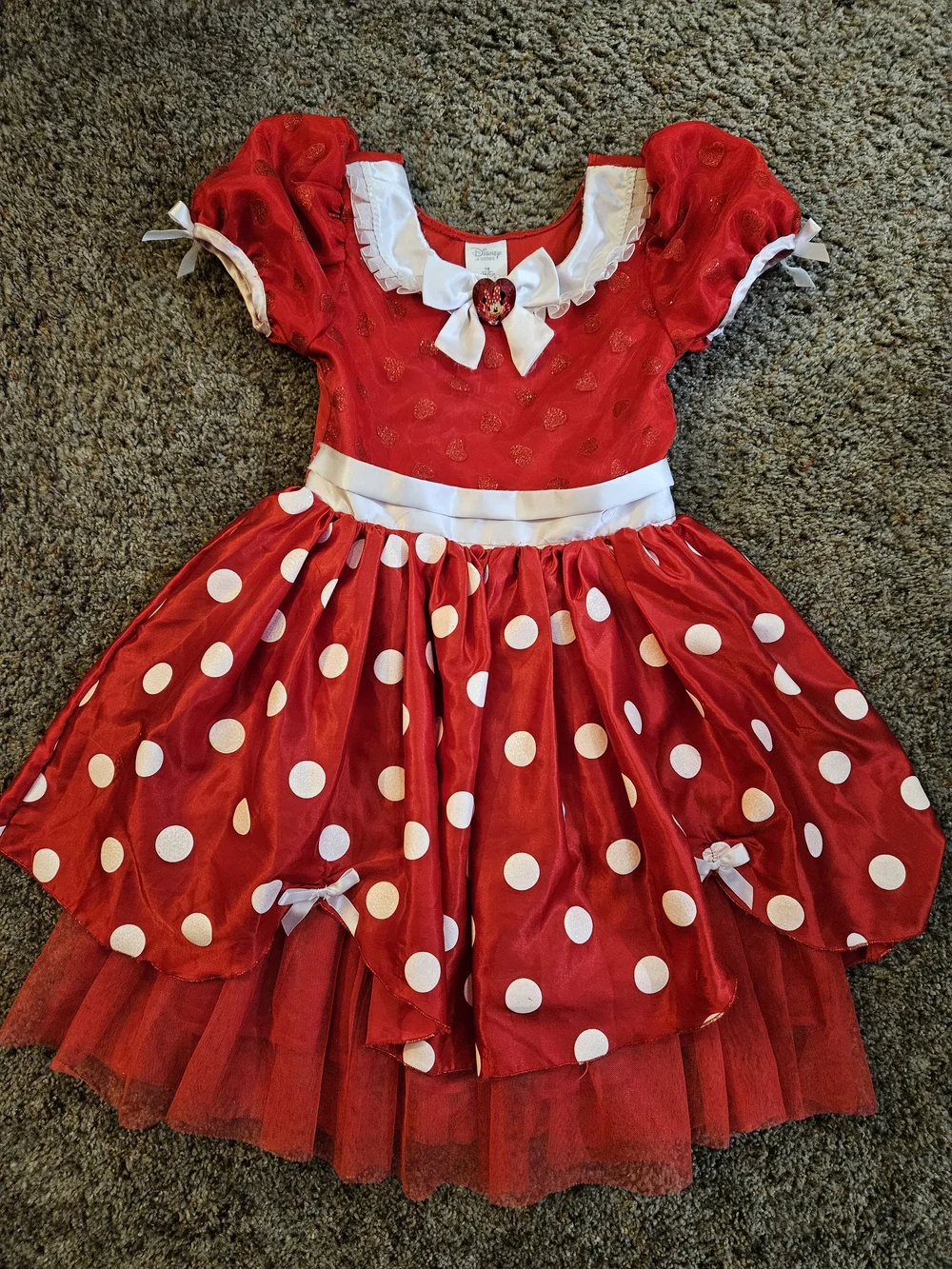 Disney Red and White Polka Dot Girls Costume Dress with Bow - Picture 1 of 2
